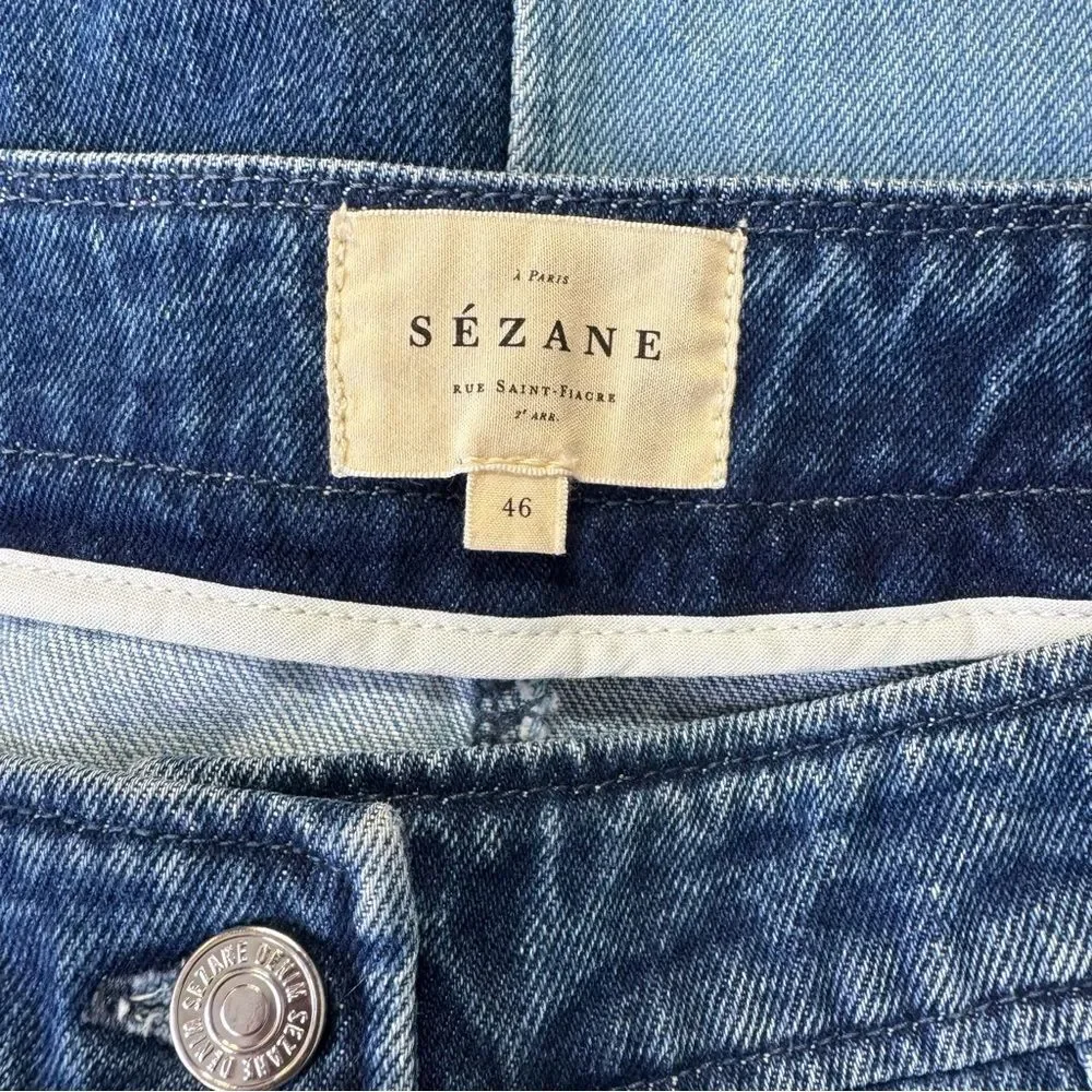Sezane Alexane Patchwork Denim Midi Skirt Size 14 - Picture 6 of 9